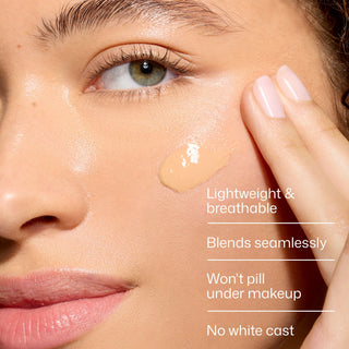 EltaMD UV Clear Tinted SPF 46 being blended onto the cheek
