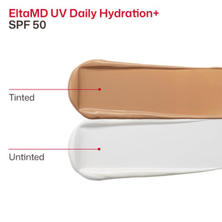 Swatch comparison of EltaMD UV Daily Hydration+ SPF 50 tinted and untinted formulas