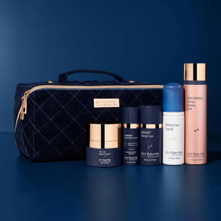 skinbetter science Glow and Go Skincare Set with Refining Foam Cleanser, Even Intensive serum, AlphaRet night cream, Trio Luxe moisturizer, sunbetter TONE SMART SPF 75 and cosmetic bag