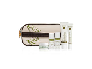 Eminence Age Corrective Starter Set, five travel-size products with cosmetic bag