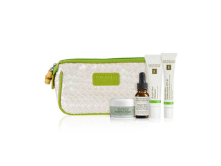 Eminence Bright Skin Starter Set, four travel-size products with cosmetic bag