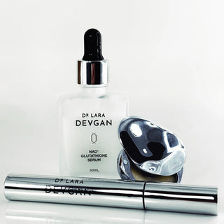 Dr. Lara Devgan NAD+ Glutathione Serum, Barrier Balm and Platinum Long Lash together