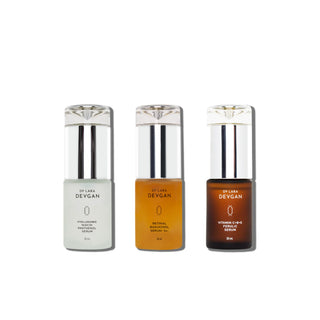 Dr. Lara Devgan Serum Superheroes Set with Hyaluronic Niacin Panthenol, Retinal Bakuchiol 5x and Vitamin C+B+E Ferulic serums