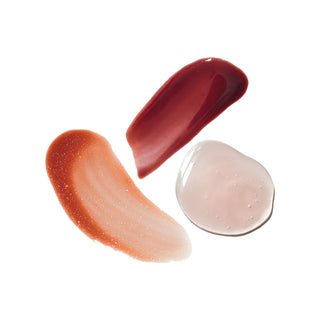 Ourself Lip Conditioner Clear, Sunset and Berry texture swatches on white background