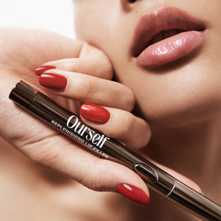 Ourself Replenishing Lip Filler held beside glossy lips